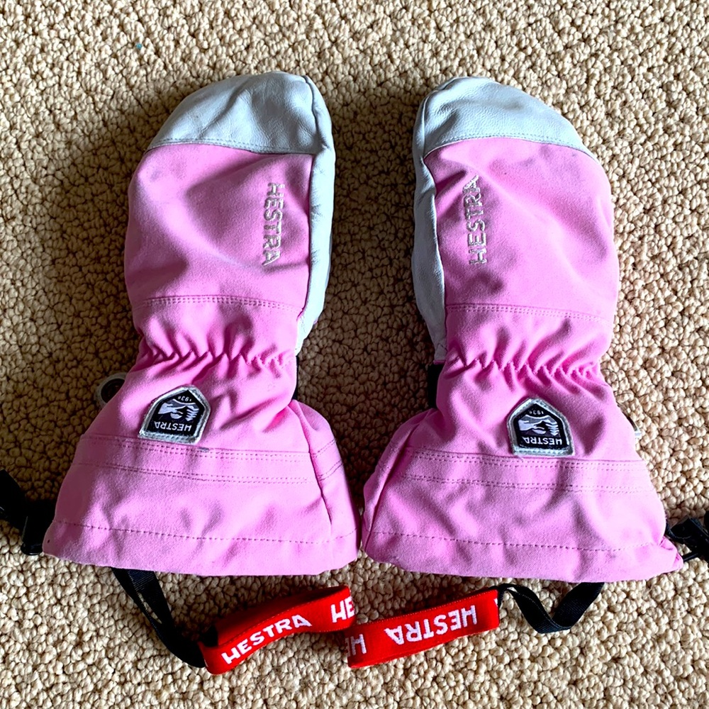 Hestra Pink and Gray Mittens